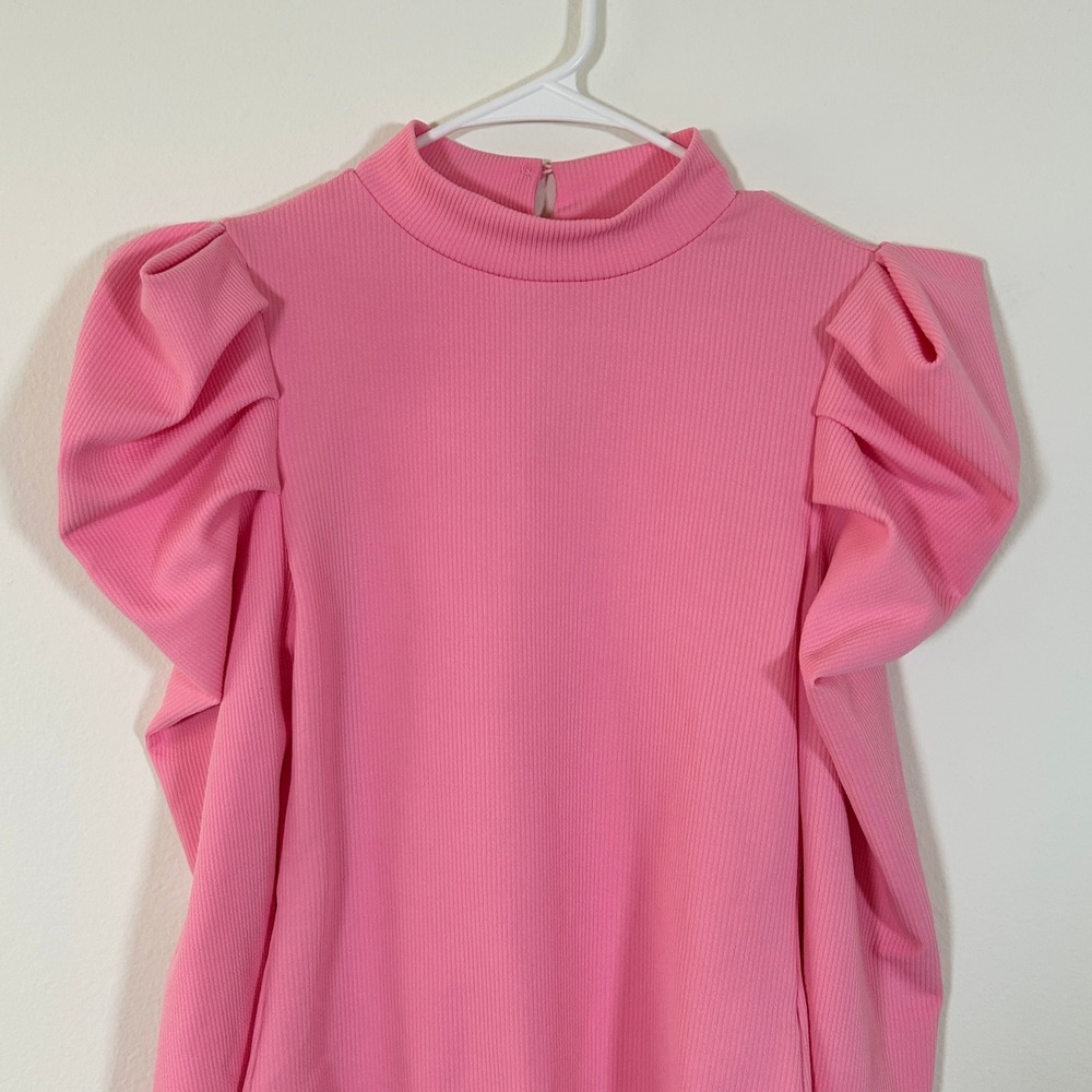 Von Maur I Pink Ribbed Puff Sleeve Long Sleeve Bodysuit I Size L I Mock Neck - Picture 4 of 10